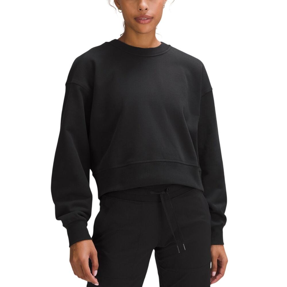 Lululemon Cropped Black Perfectly Oversized Crewneck Sweatshirt Size 2